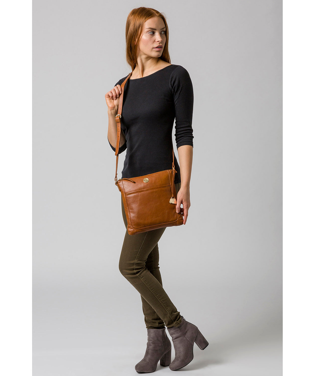 'Lotus' Hazelnut Leather Cross Body Bag Pure Luxuries London