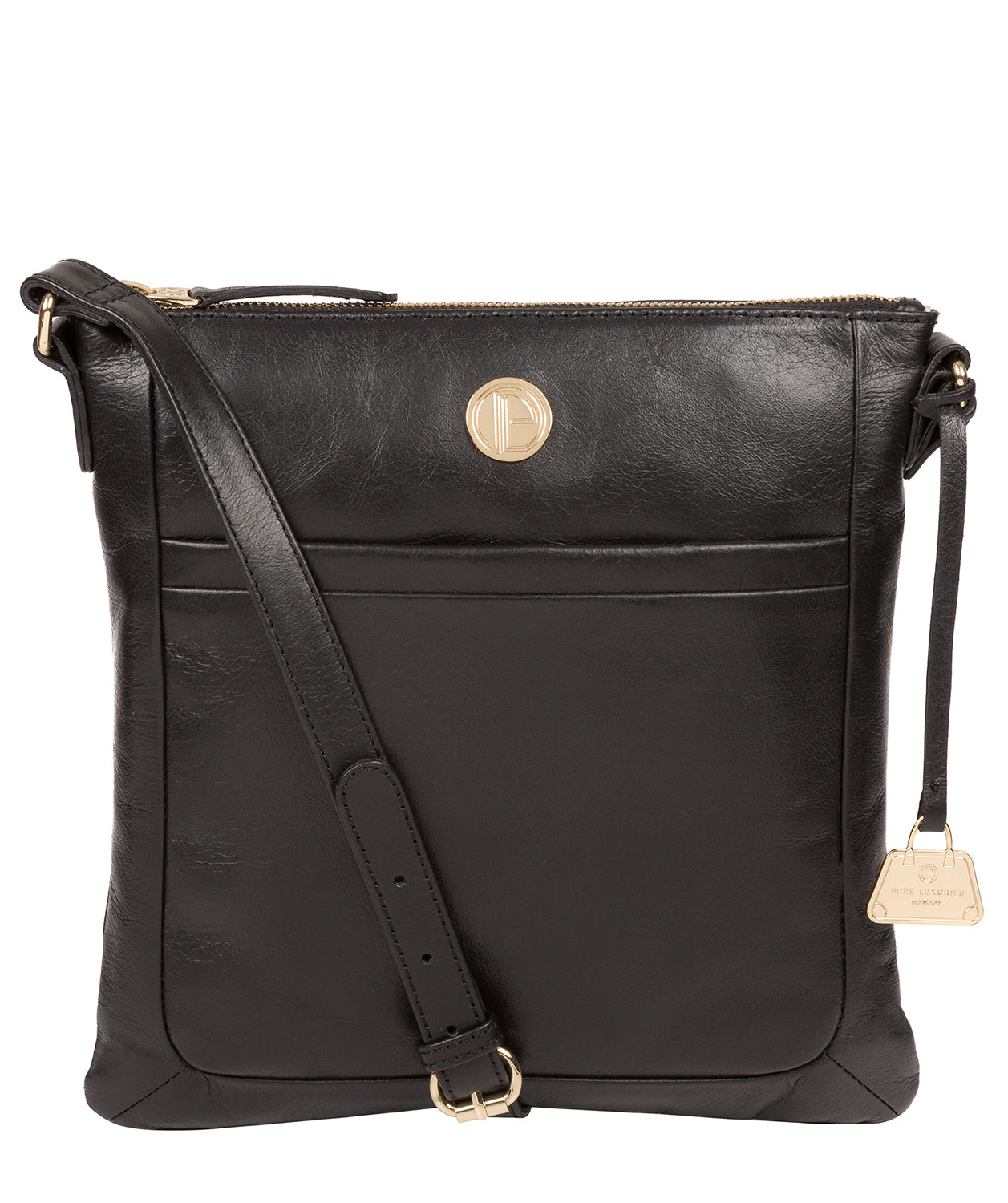 'Lotus' Jet Black Leather Cross Body Bag Pure Luxuries London