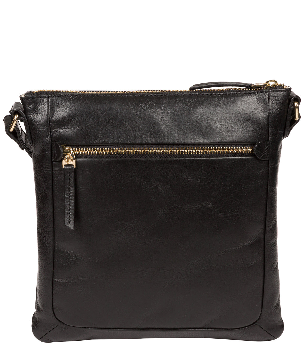 'Lotus' Jet Black Leather Cross Body Bag Pure Luxuries London