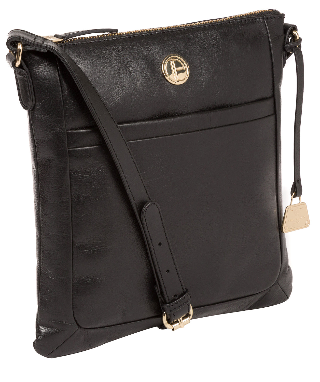 'Lotus' Jet Black Leather Cross Body Bag image 5