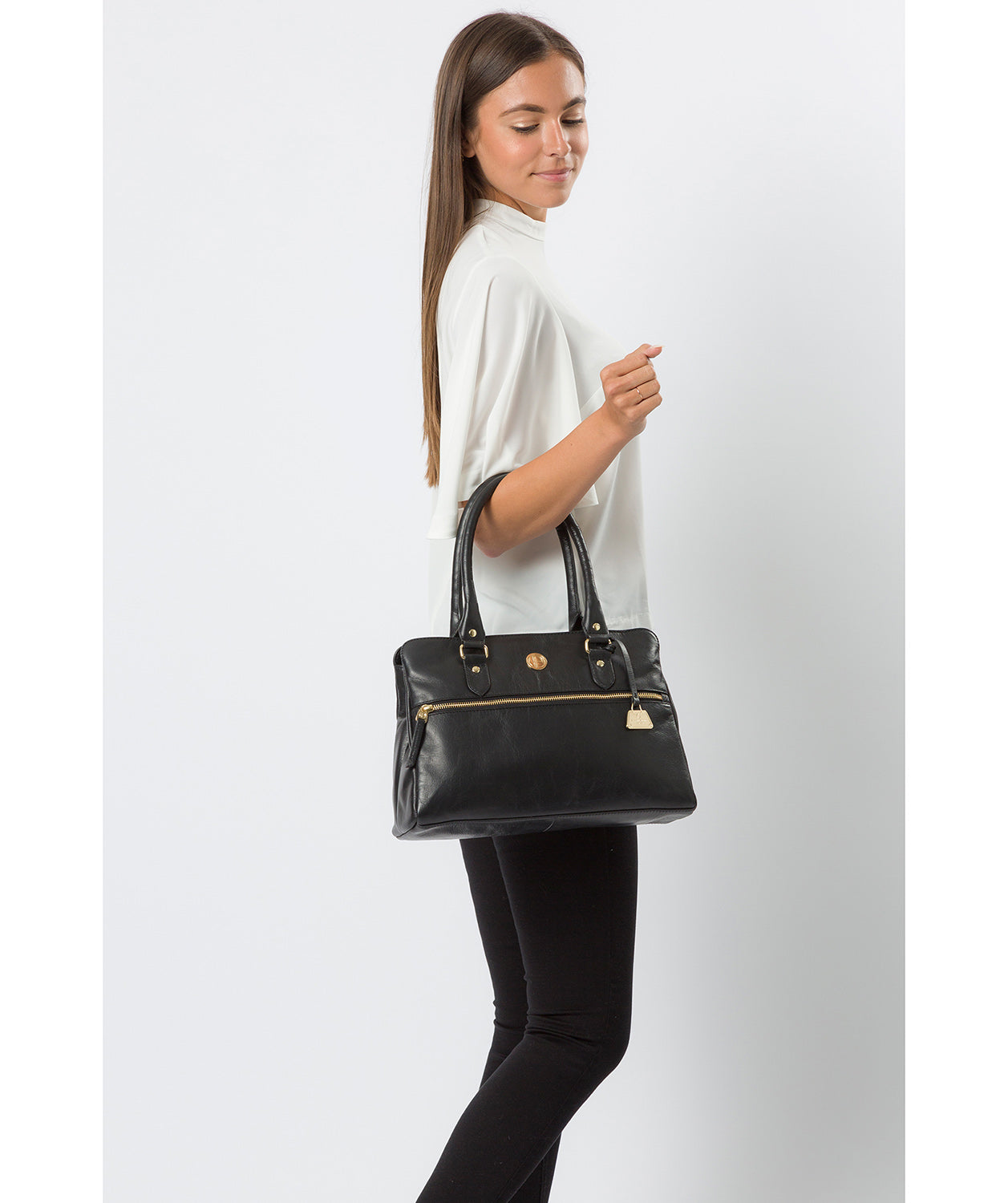 'Poppy' Jet Black Leather Handbag