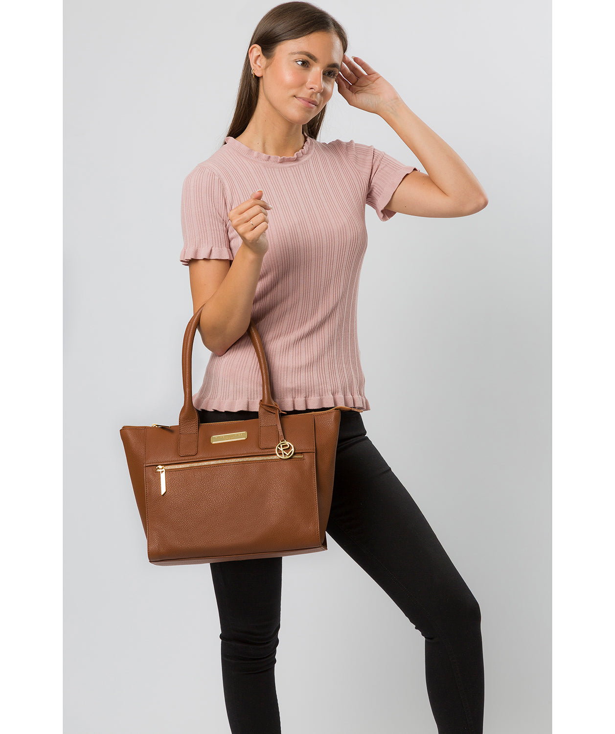 'Faye' Tan Leather Tote Bag