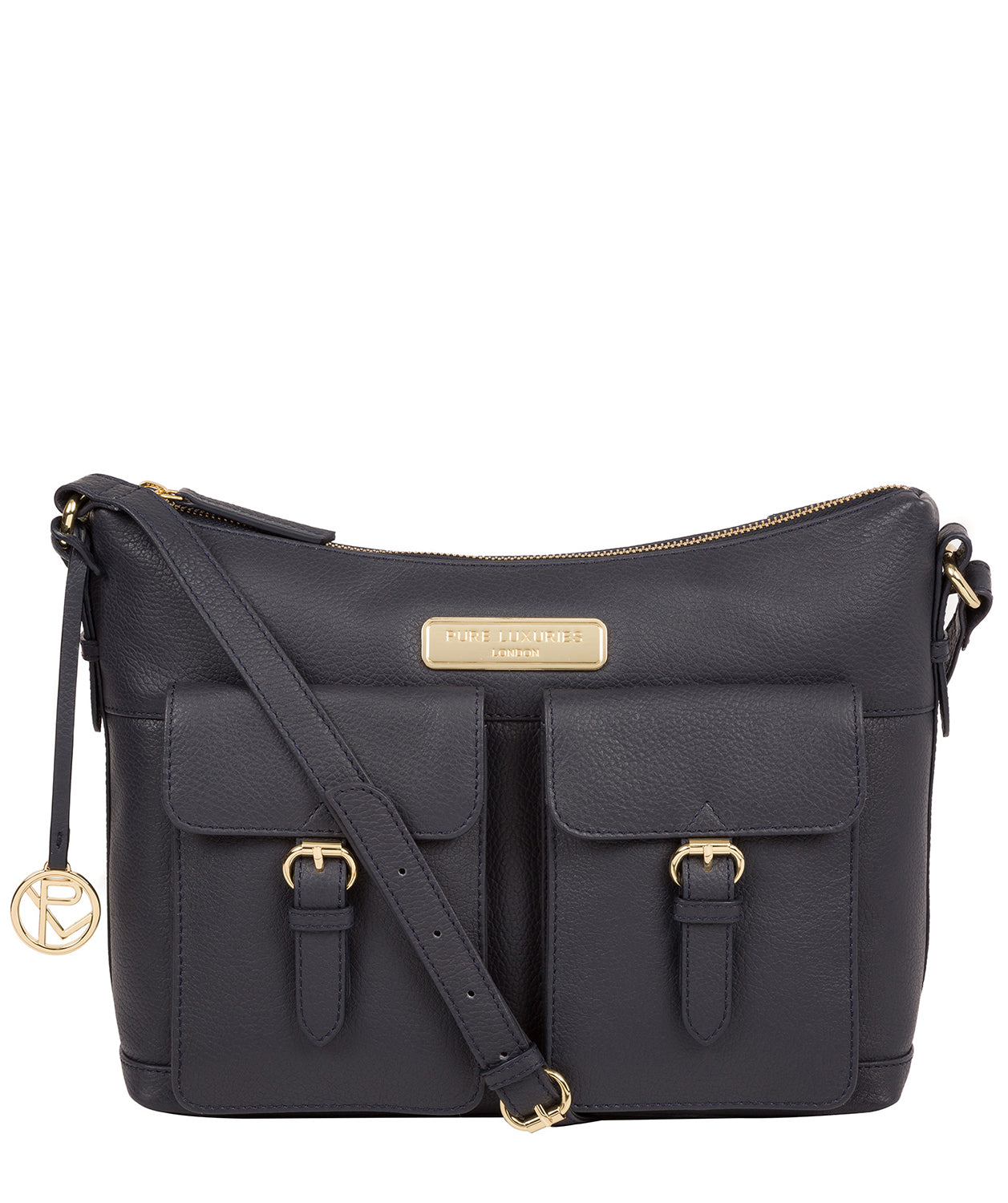 'Jenna' Navy Leather Shoulder Bag image 1