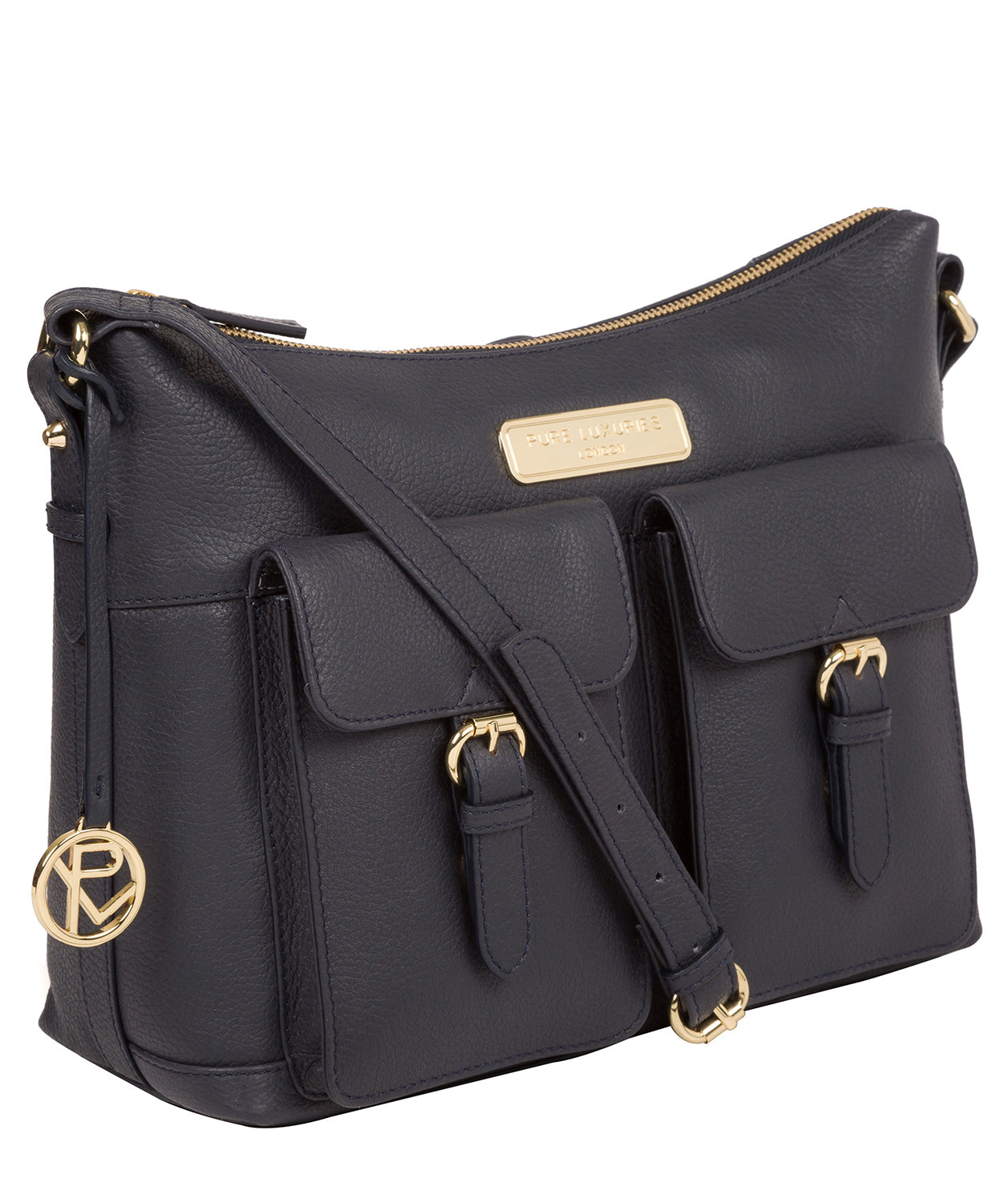 'Jenna' Navy Leather Shoulder Bag image 5