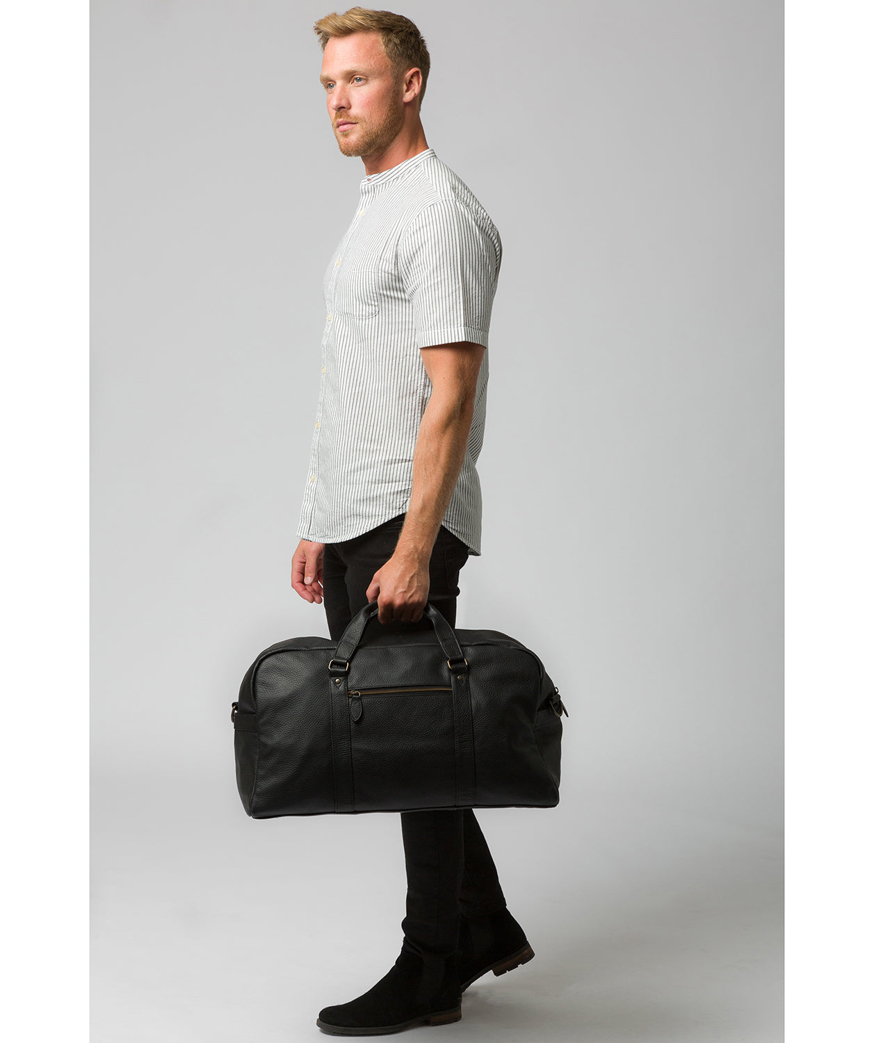 'Global' Black Leather Holdall