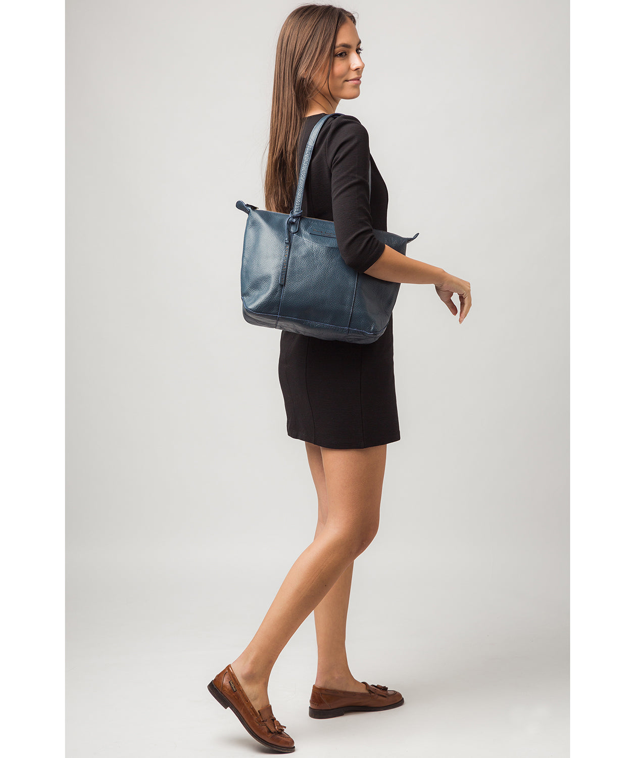 'Oval' Denim Leather Tote Bag