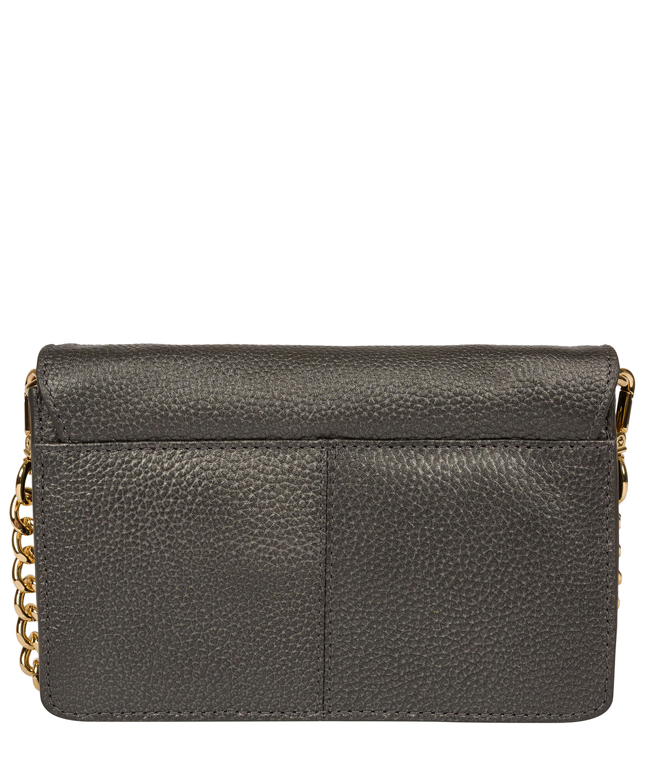 'Esmee' Metallic Dark Silver Leather Cross Body Clutch Bag Pure Luxuries London