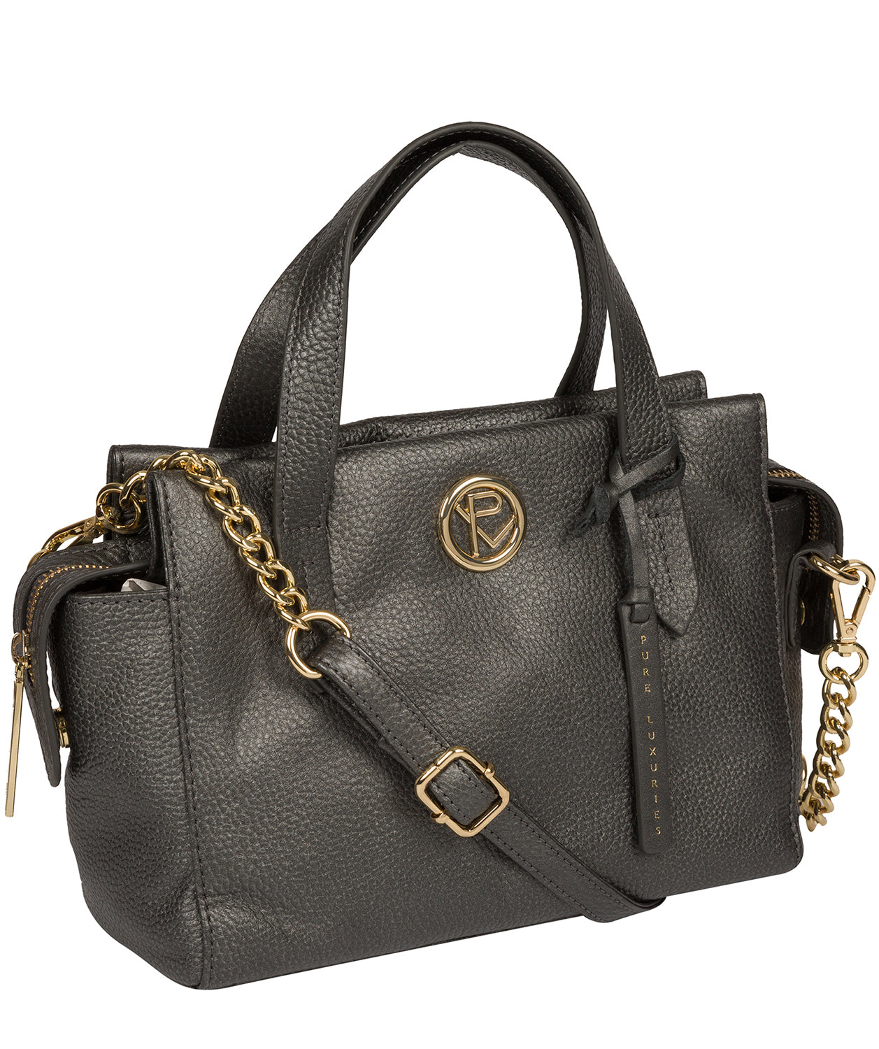 'Lisette' Metallic Dark Silver Leather Handbag image 1