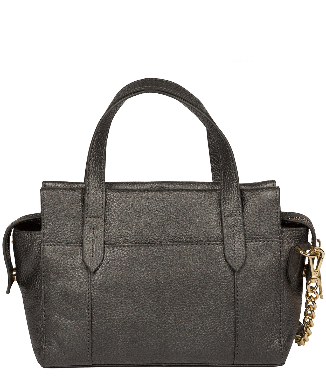 'Lisette' Metallic Dark Silver Leather Handbag image 3