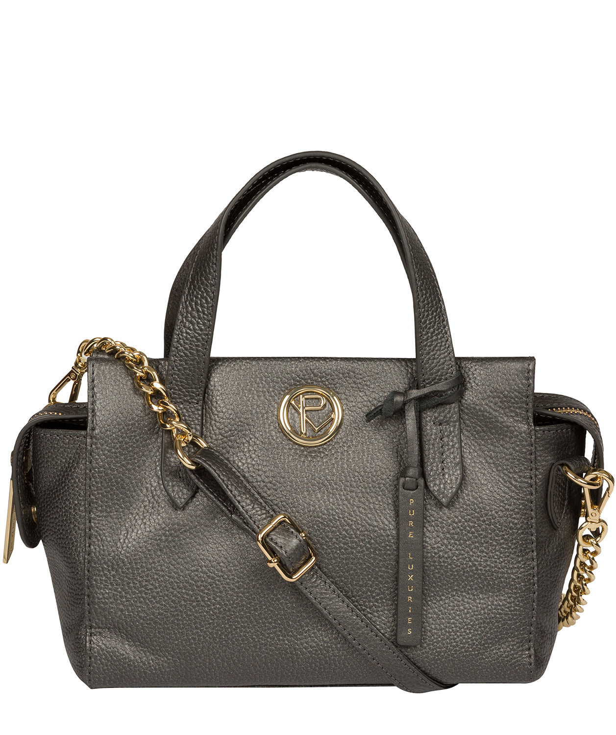 'Lisette' Metallic Dark Silver Leather Handbag image 5