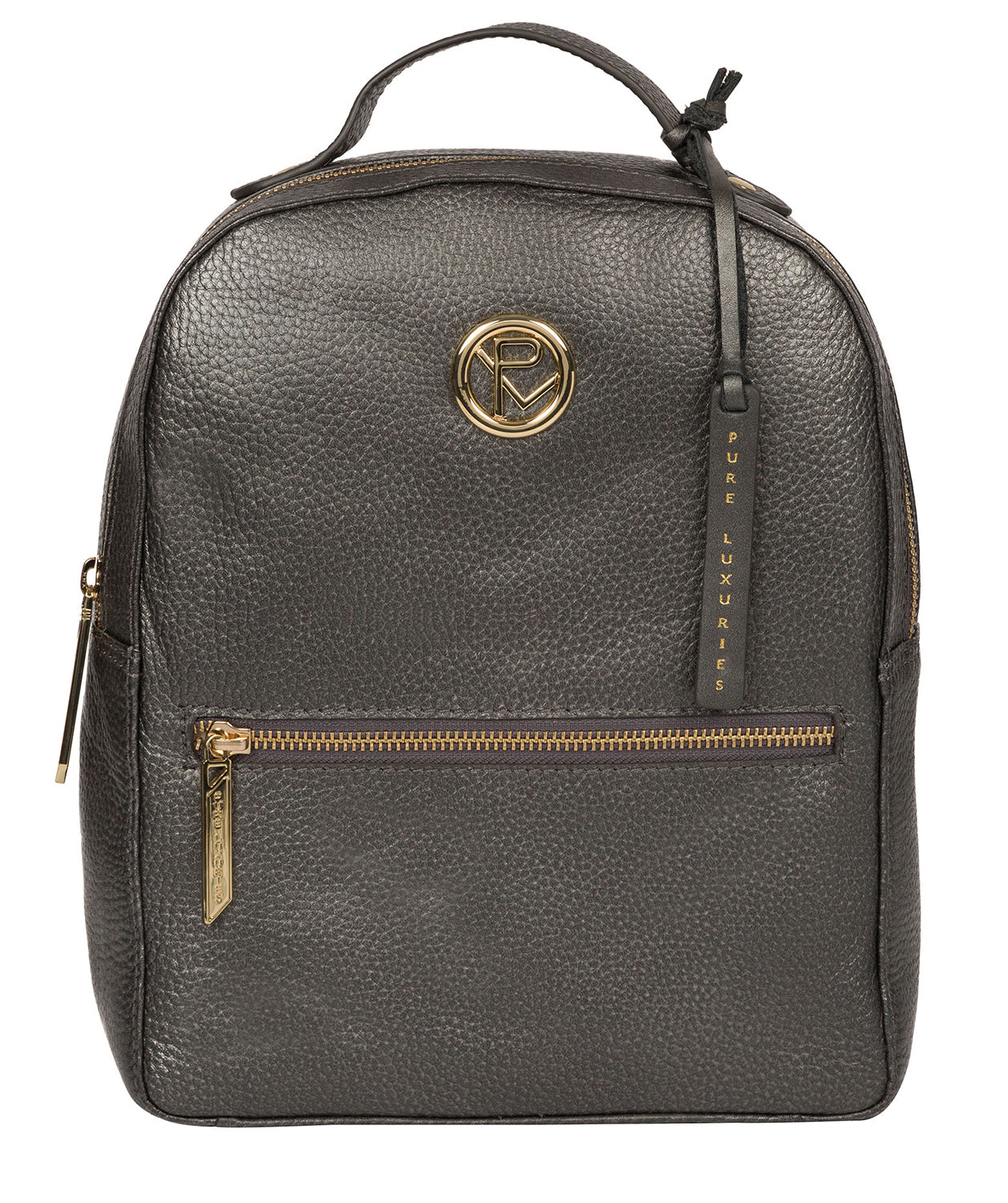 'Zuria' Metallic Dark Silver Leather Backpack image 1