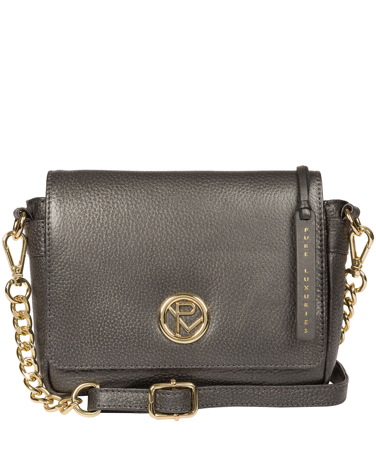 'Paulette' Metallic Dark Silver Leather Cross Body Bag image 1