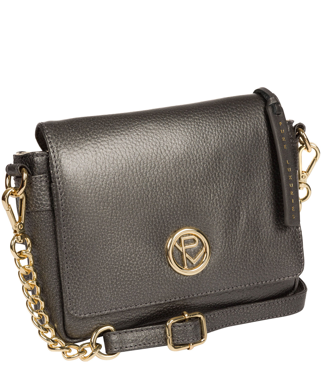 'Paulette' Metallic Dark Silver Leather Cross Body Bag image 5