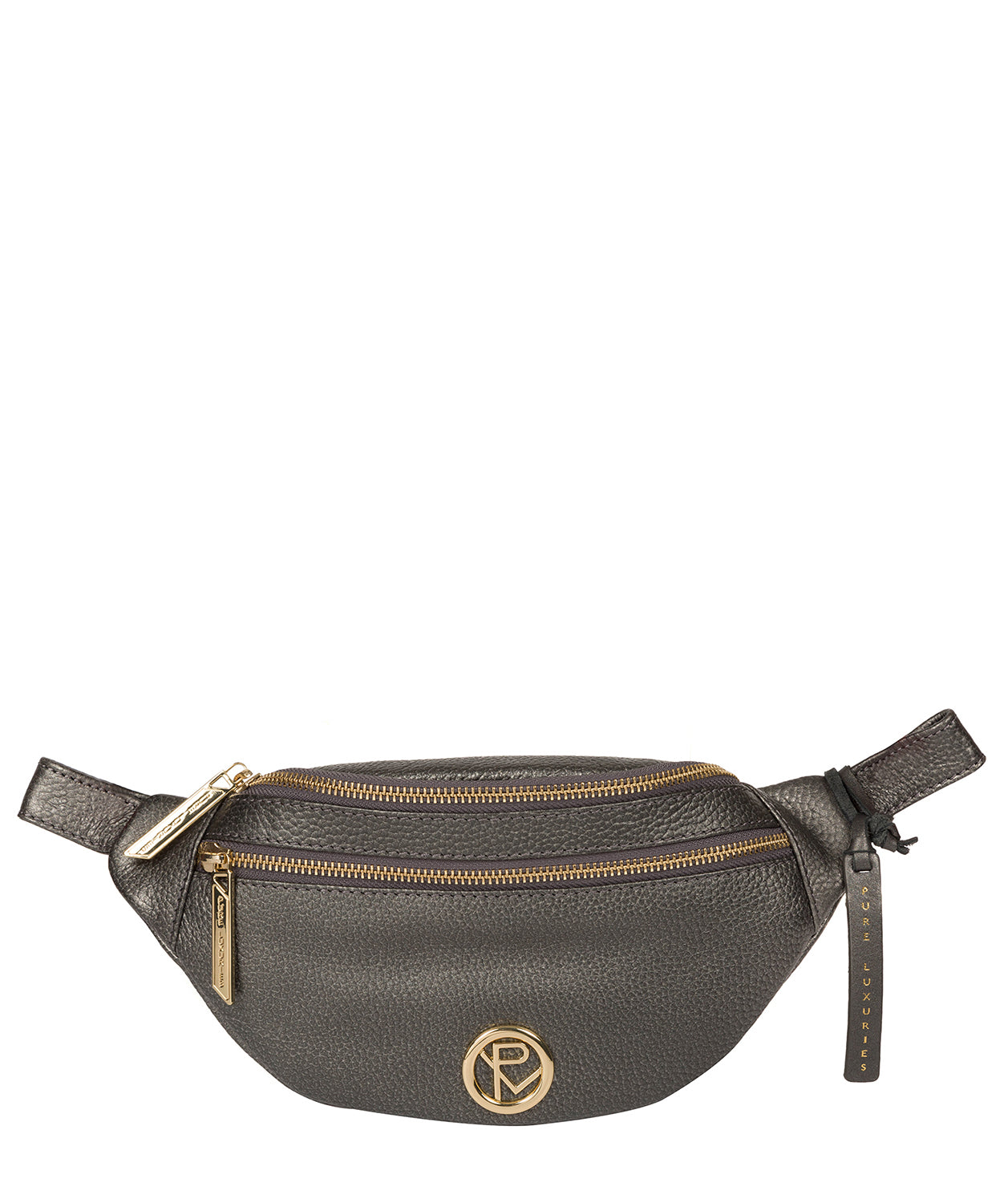 'Noelle' Metallic Dark Silver Leather Bum Bag image 1