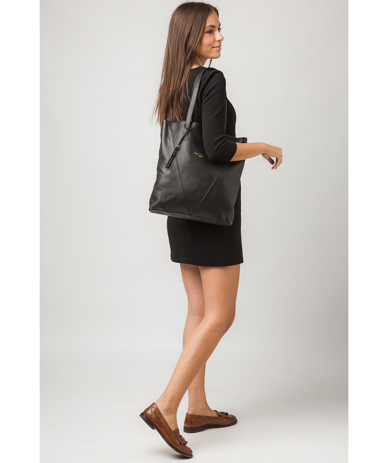 'Hatton' Black Leather Shopper Bag