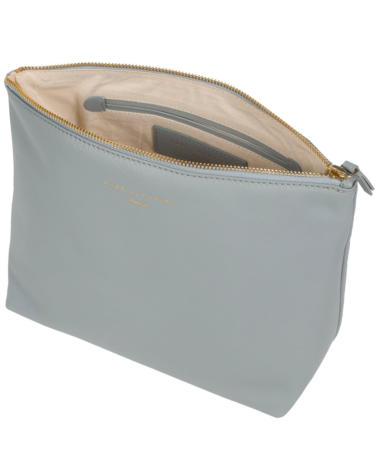 'Ealing' Cashmere Blue Leather Make-Up Bag