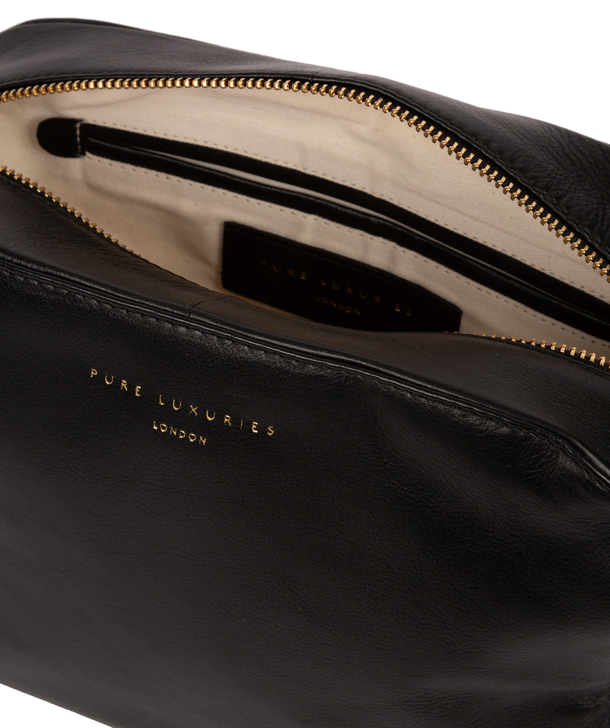 'Brompton' Black Leather Make-Up Bag