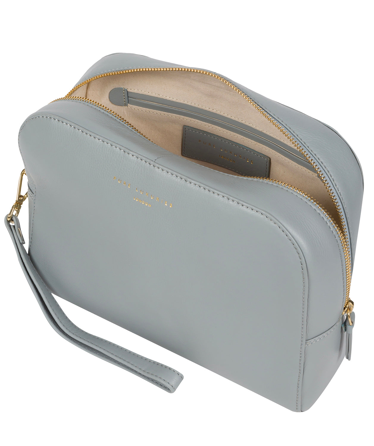 'Brompton' Cashmere Blue Leather Make-Up Bag