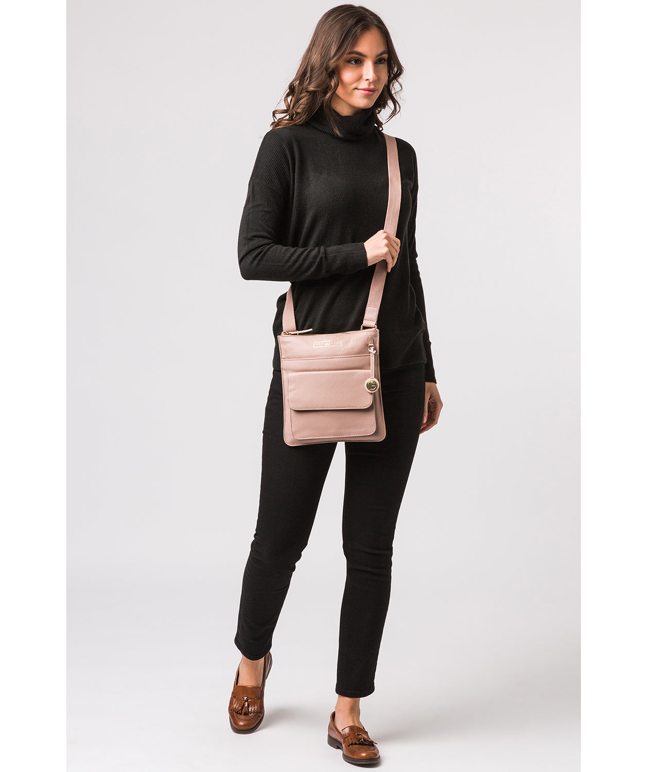 'Langley' Blush Pink Leather Cross Body Bag