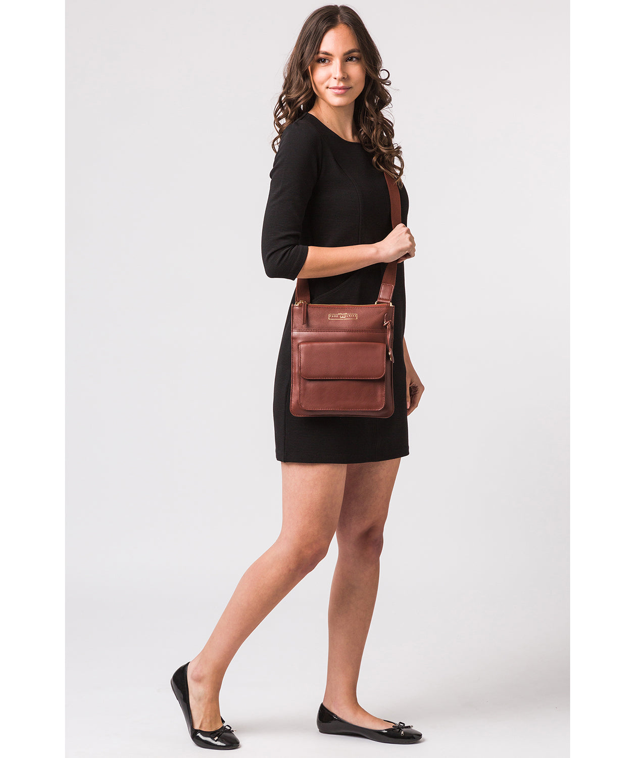 'Langley' Chestnut Leather Cross Body Bag