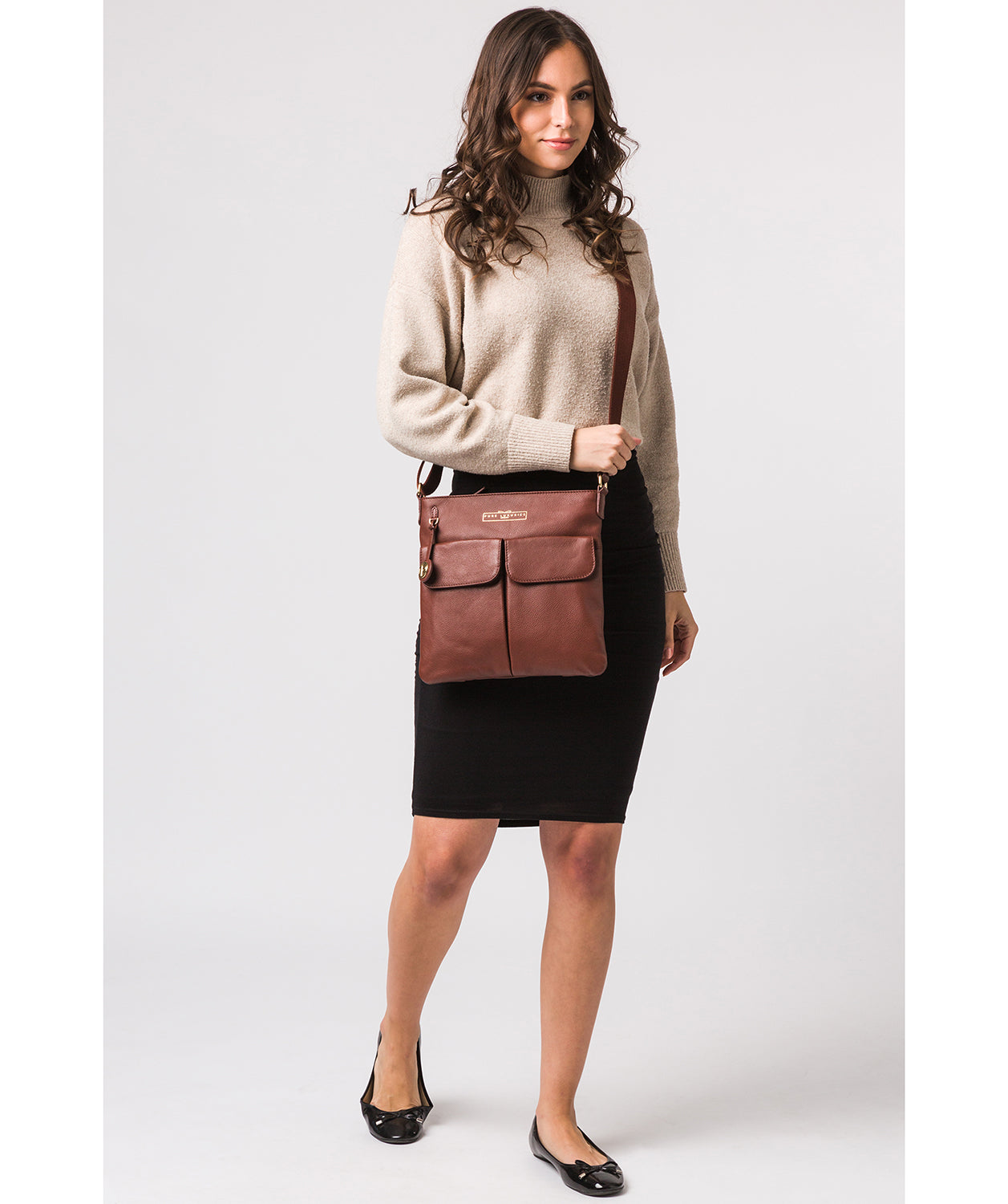 'Soames' Chestnut Leather Cross Body Bag