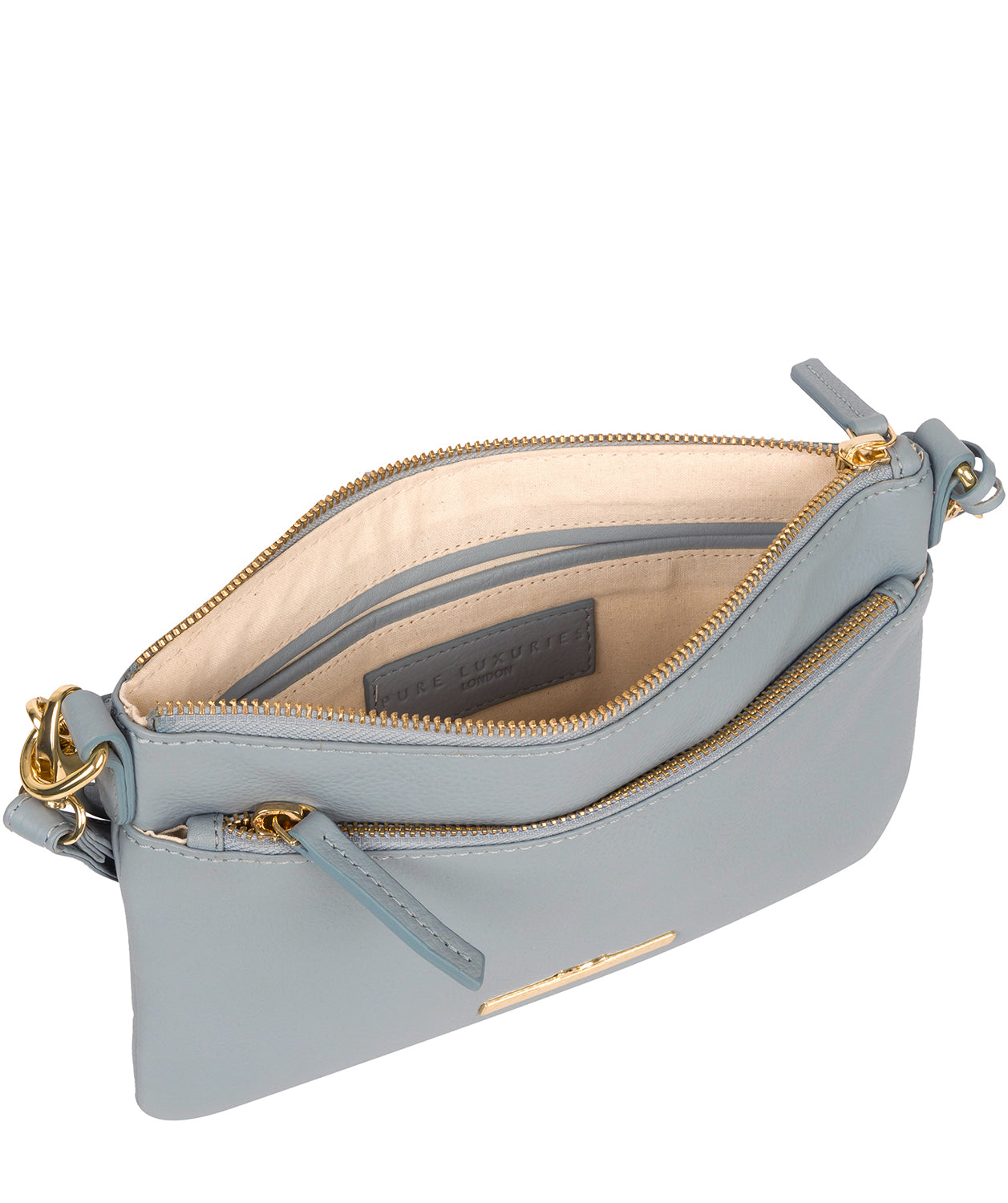 'Lytham' Cashmere Blue Leather Cross Body Clutch Bag