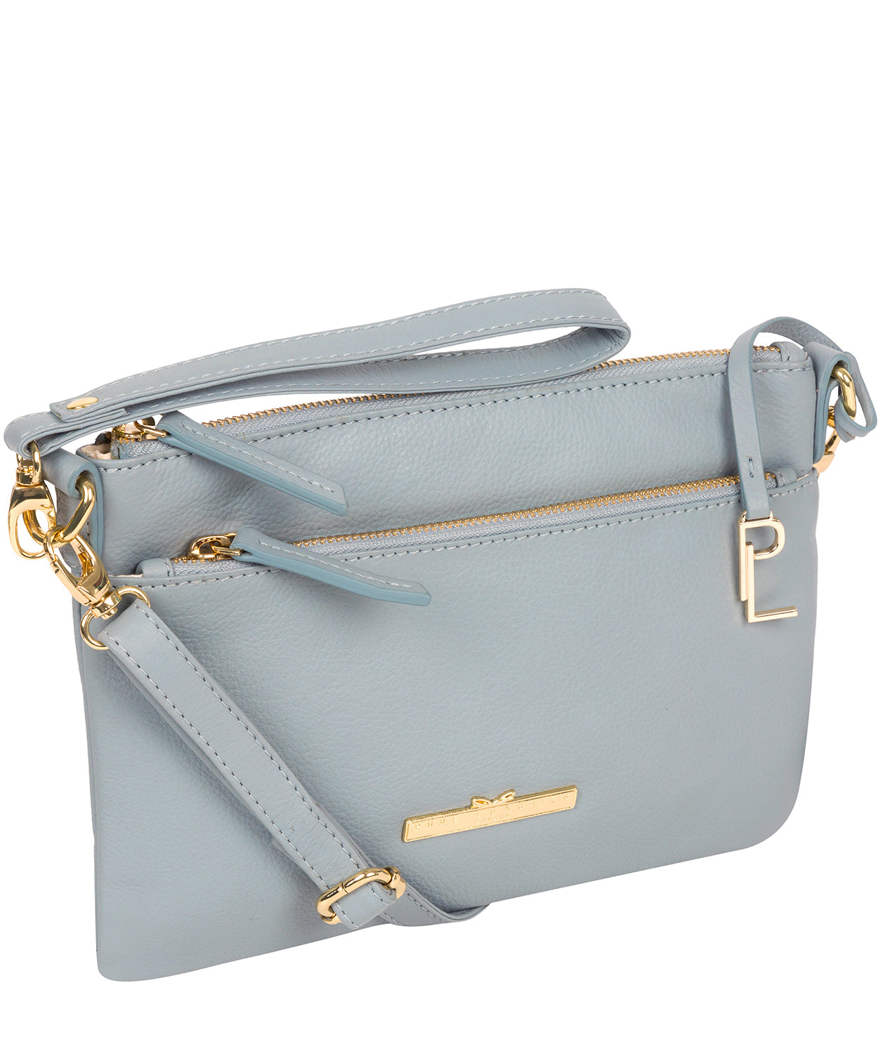 'Lytham' Cashmere Blue Leather Cross Body Clutch Bag