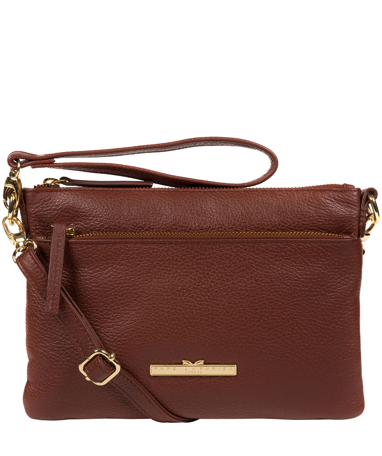 'Lytham' Chestnut Leather Cross Body Clutch Bag