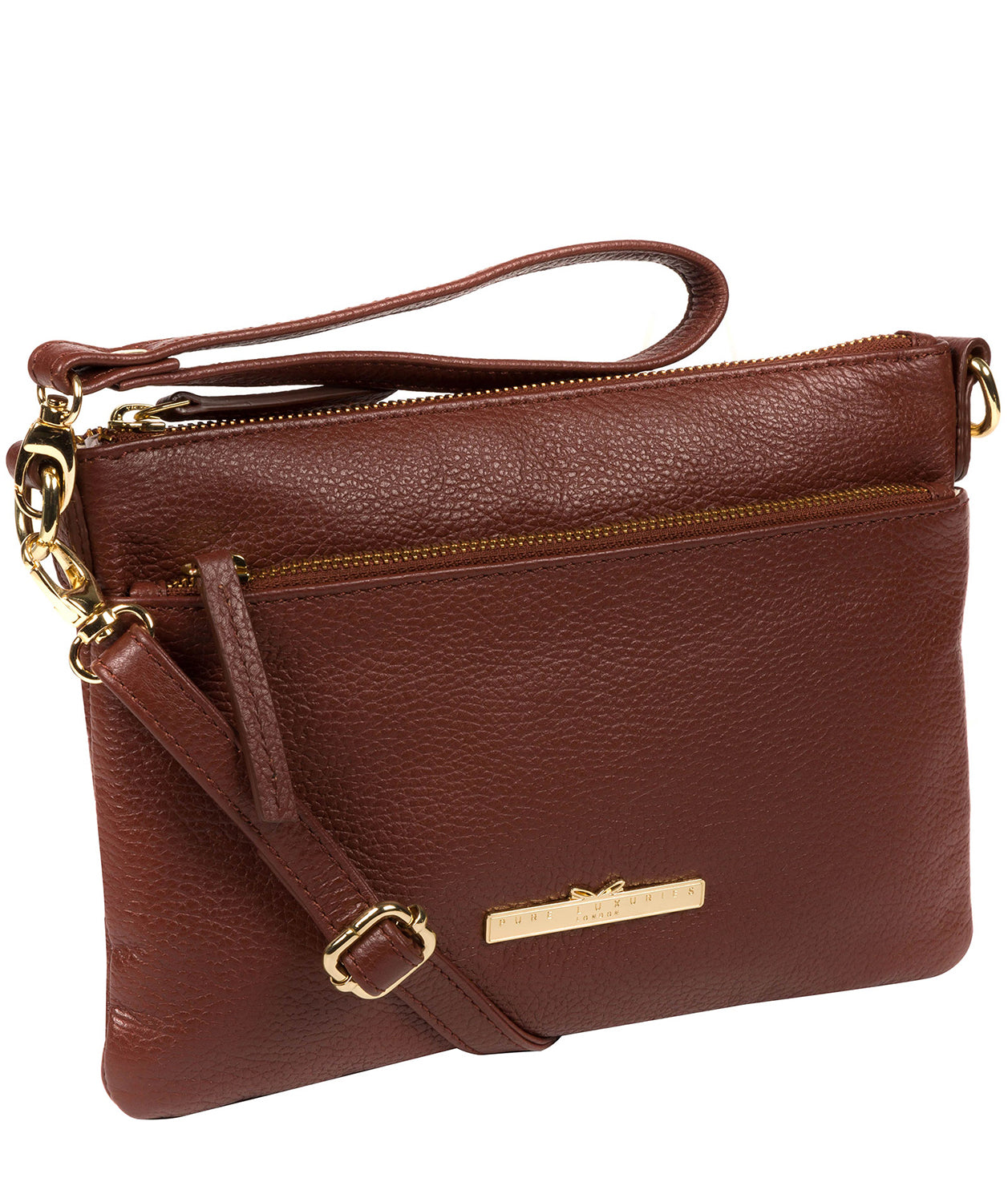 'Lytham' Chestnut Leather Cross Body Clutch Bag