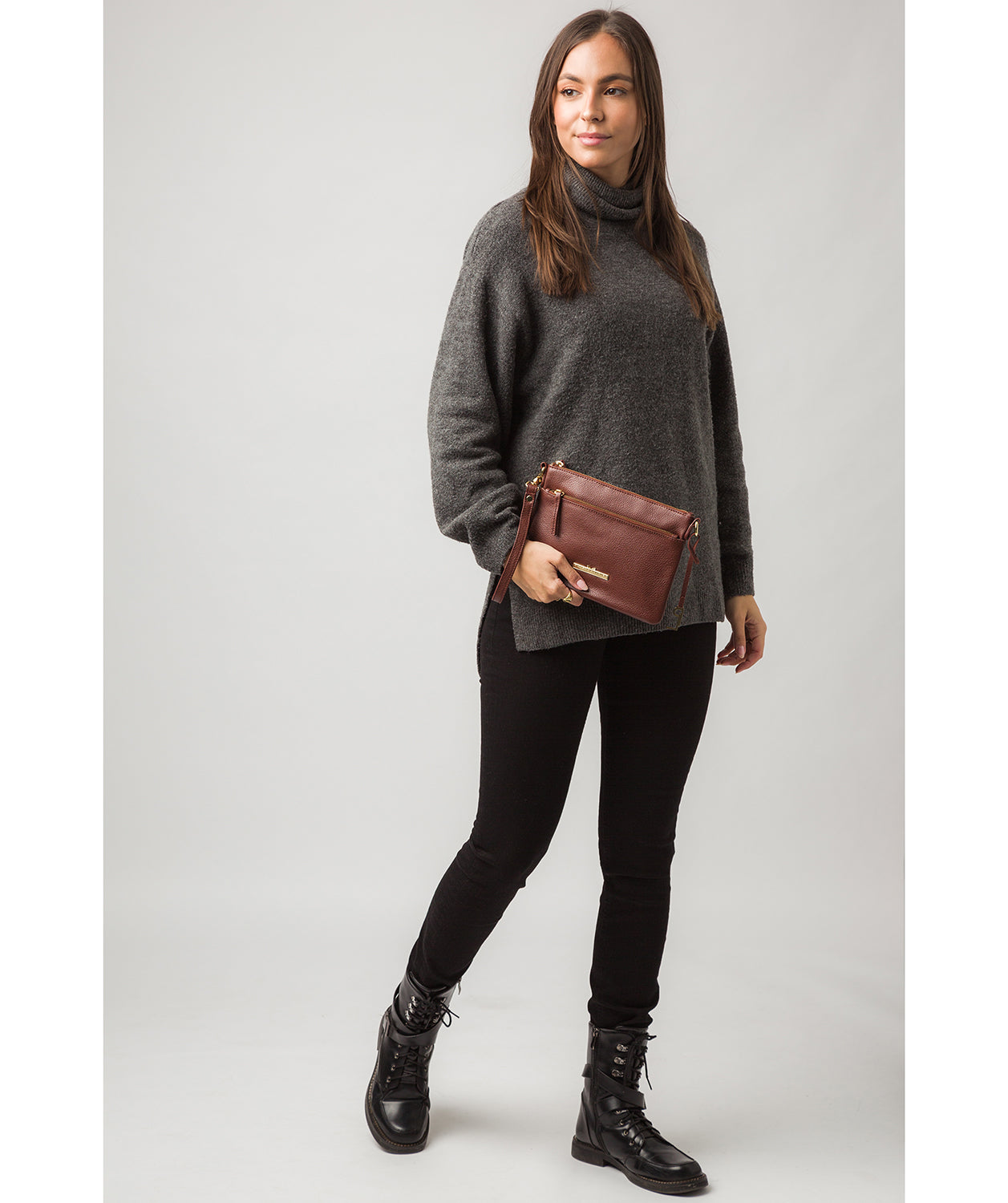 'Lytham' Chestnut Leather Cross Body Clutch Bag