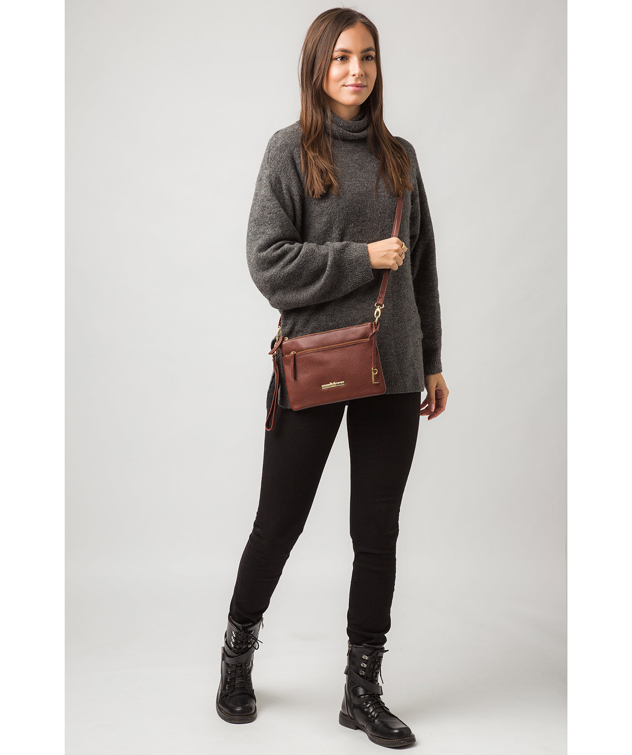 'Lytham' Chestnut Leather Cross Body Clutch Bag