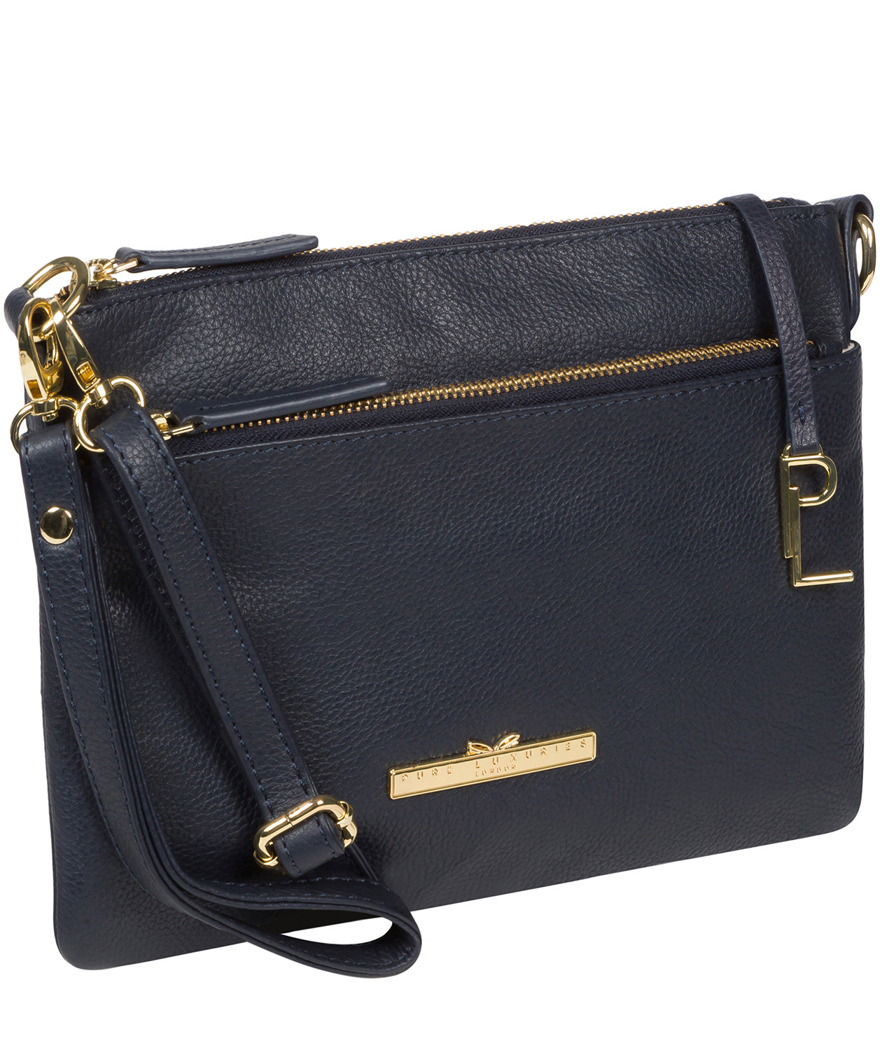 'Lytham' Navy Leather Cross Body Clutch Bag