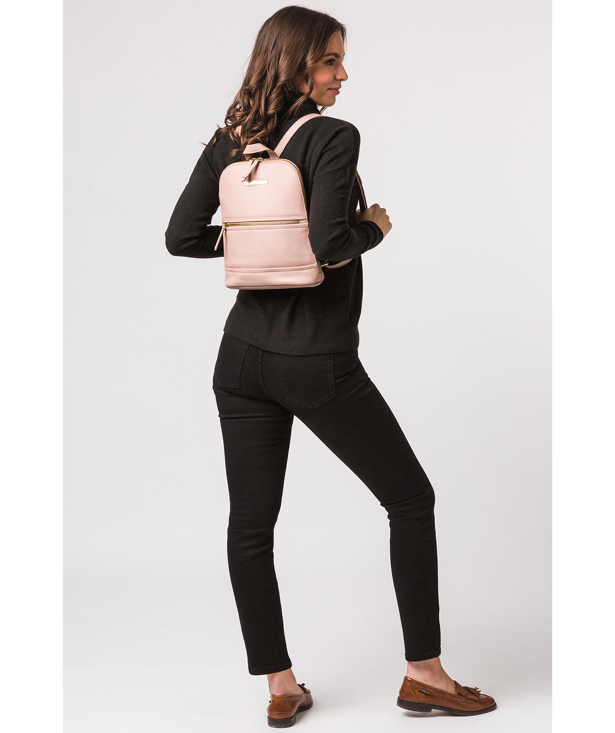 Pink leather backpack on sale