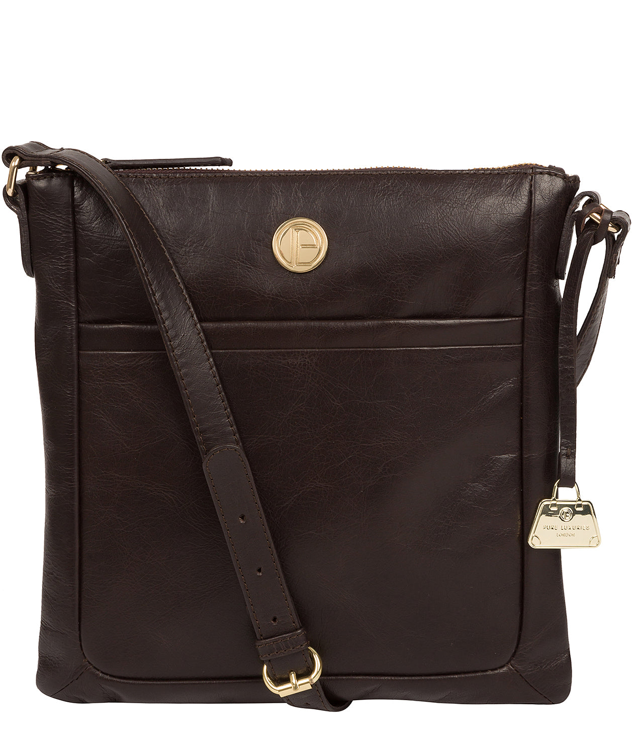 'Lotus' Dark Brown Leather Cross Body Bag