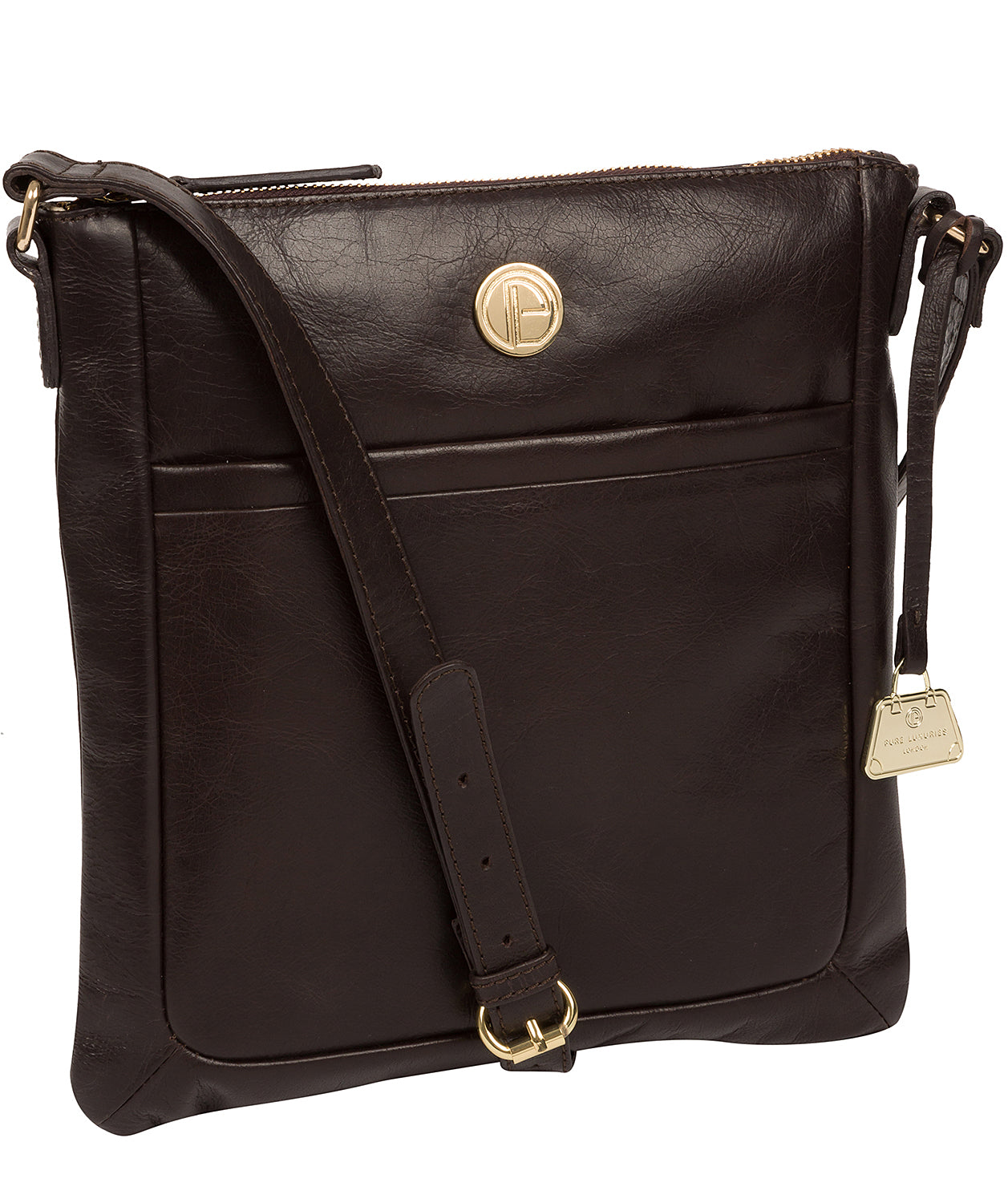 'Lotus' Dark Brown Leather Cross Body Bag