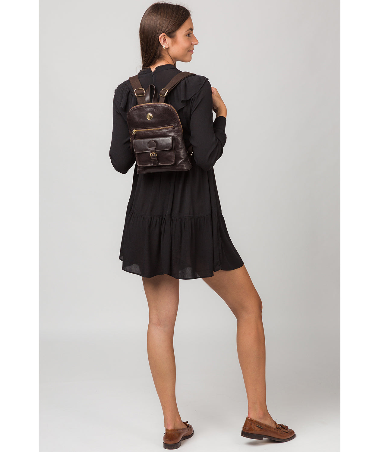 'Zinnia' Dark Brown Leather Backpack