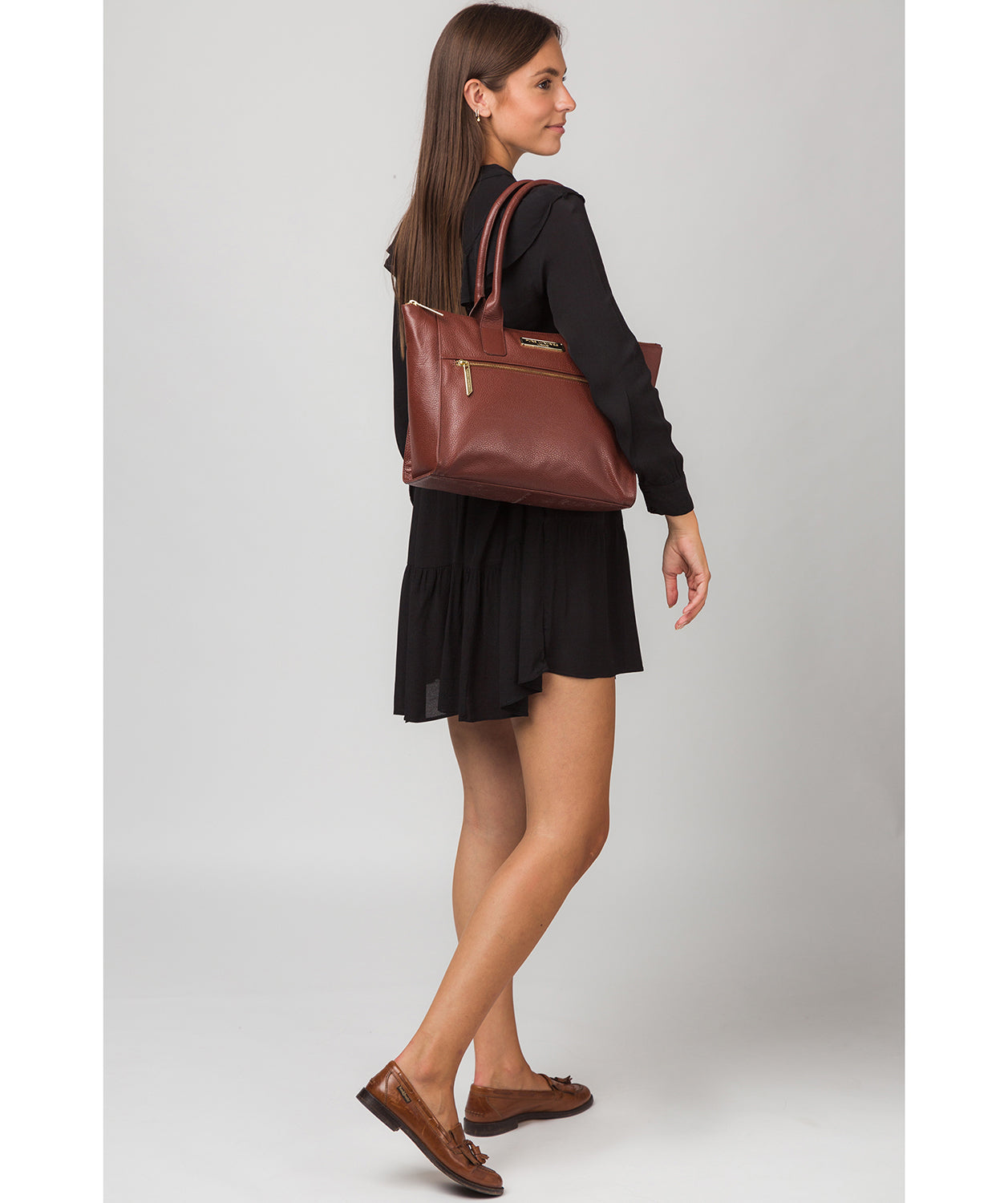 'Faye' Chestnut Leather Tote Bag