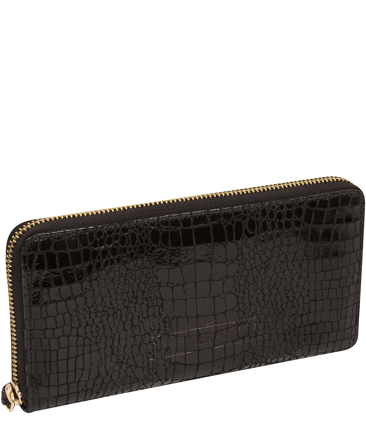 'Frieda' Black Croc Leather Purse