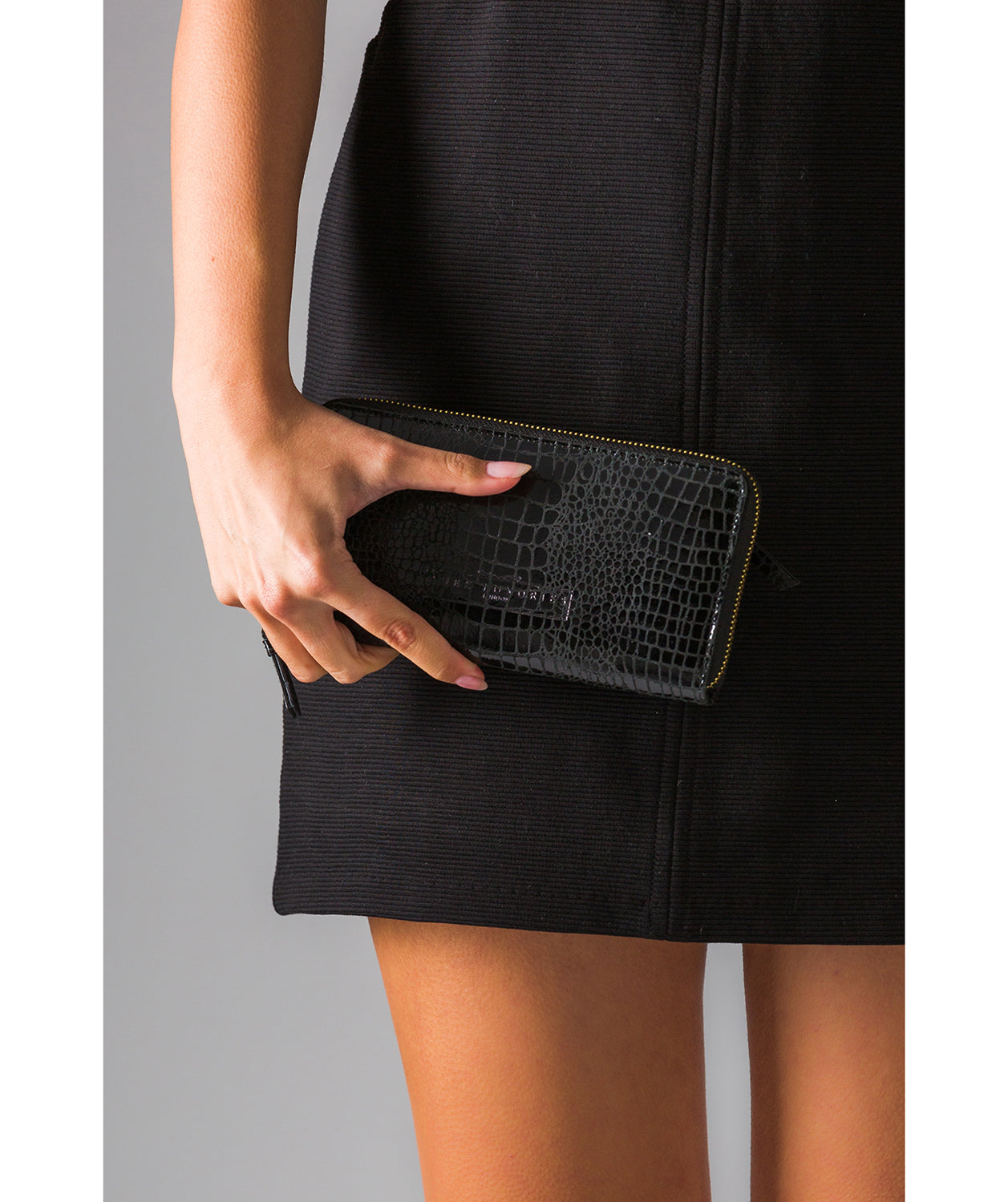 'Frieda' Black Croc Leather Purse