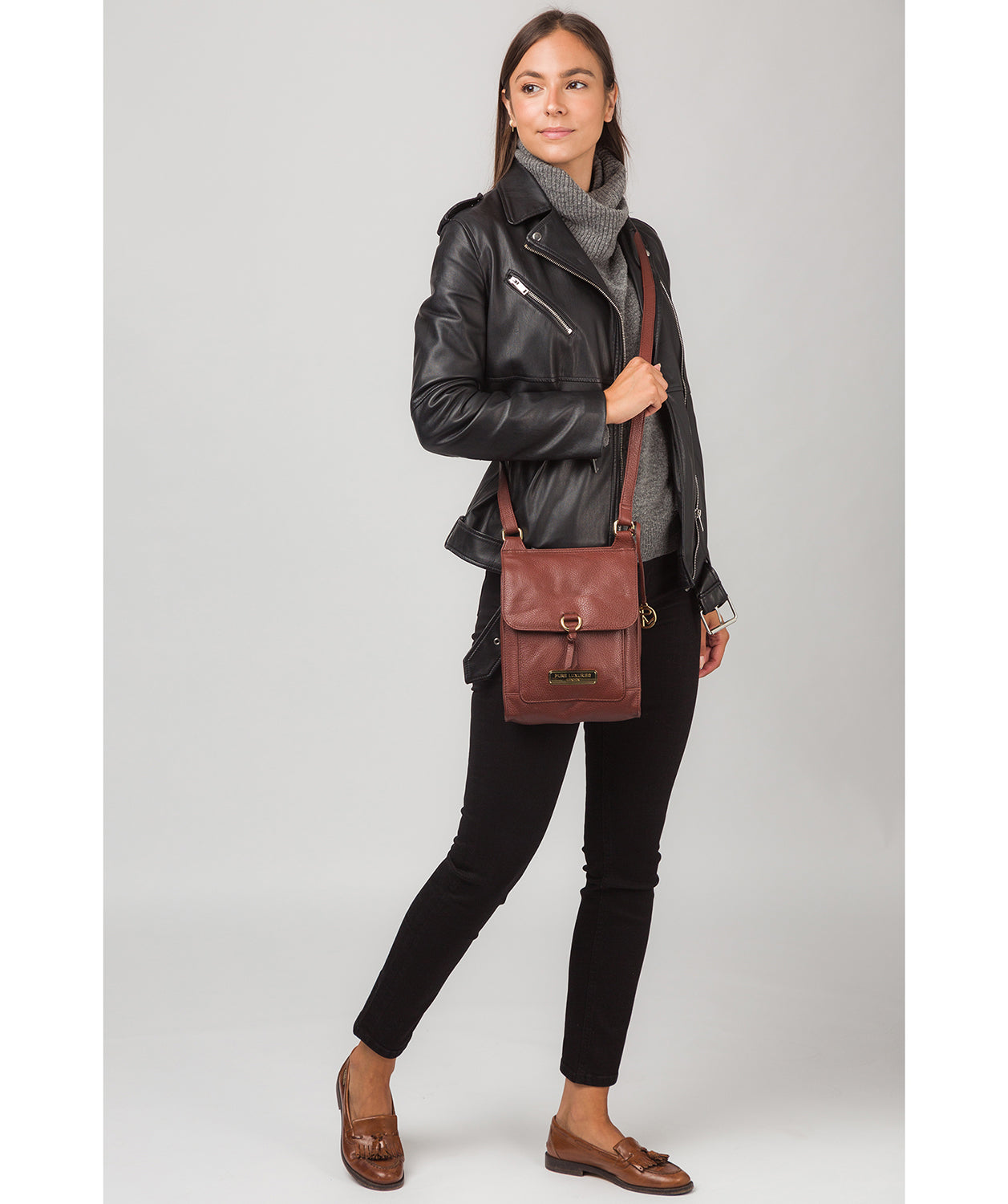 'Naomi' Chestnut Leather Cross Body Bag