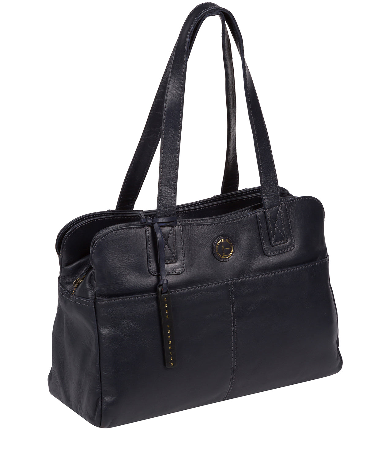 'Beacon' Navy Leather Handbag