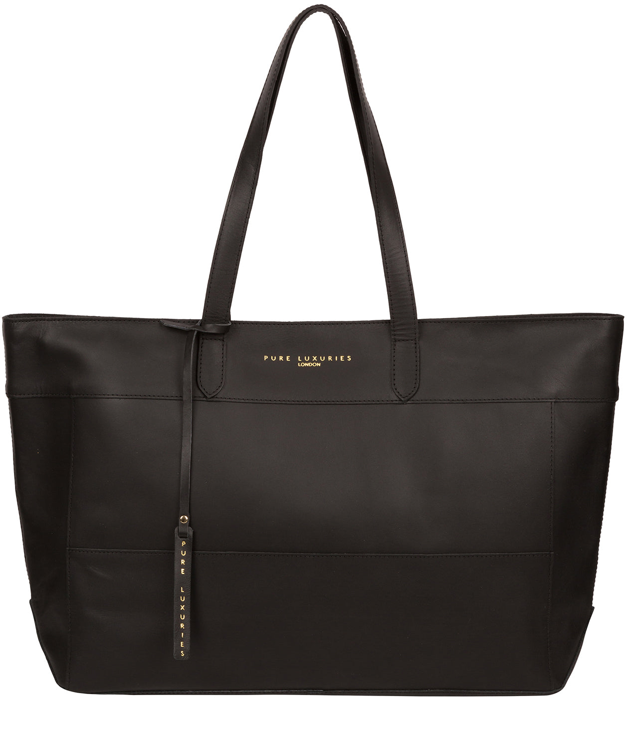 'Milton' Jet Black Vegetable-Tanned Leather Extra-Large Tote Bag