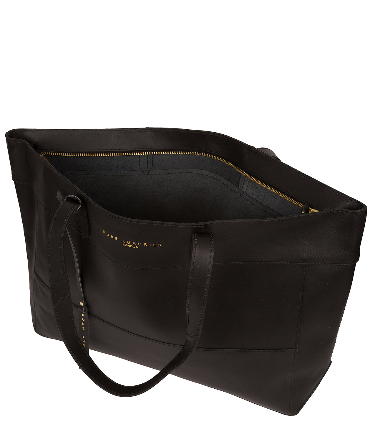 'Milton' Jet Black Vegetable-Tanned Leather Extra-Large Tote Bag