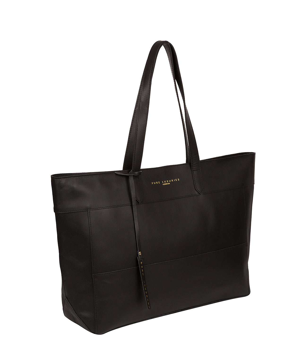 'Milton' Jet Black Vegetable-Tanned Leather Extra-Large Tote Bag