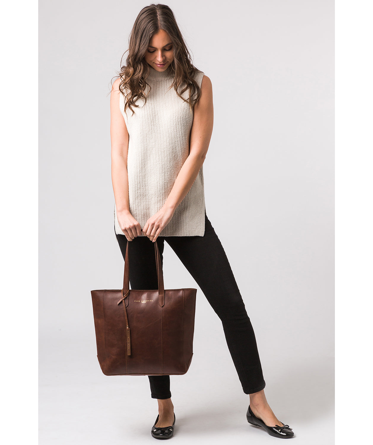 'Amberley' Ombré Chestnut Vegetable-Tanned Leather Tote Bag