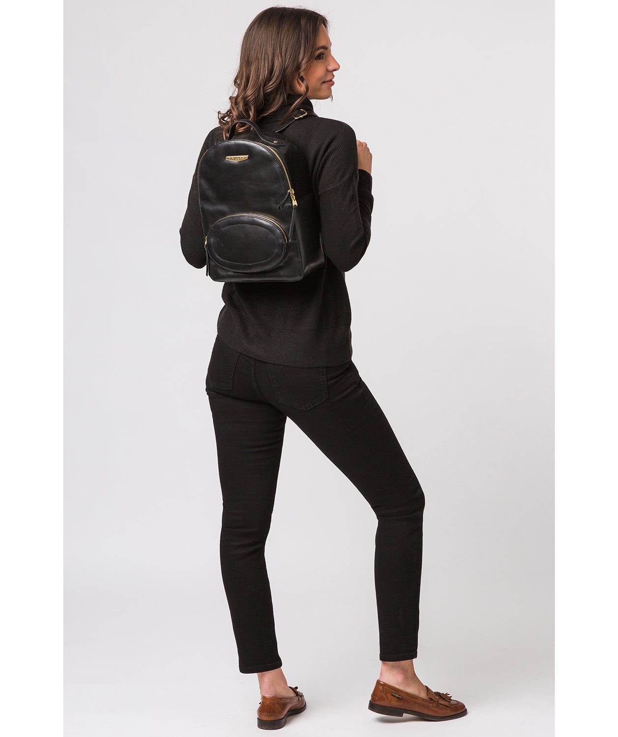 'Christina' Black Vegetable-Tanned Leather Backpack