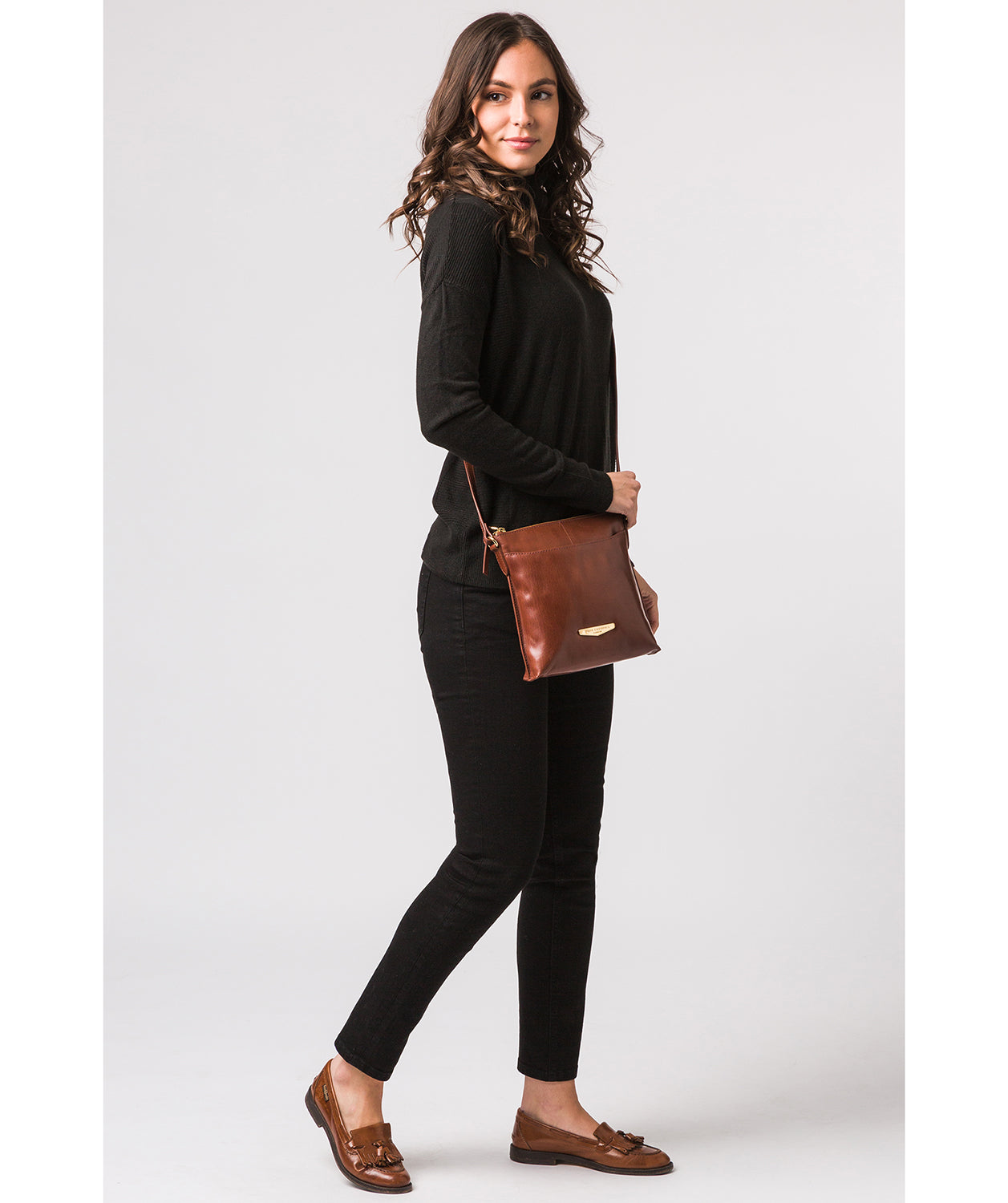 'Kimberley' Italian Tan Vegetable-Tanned Leather Cross Body Bag