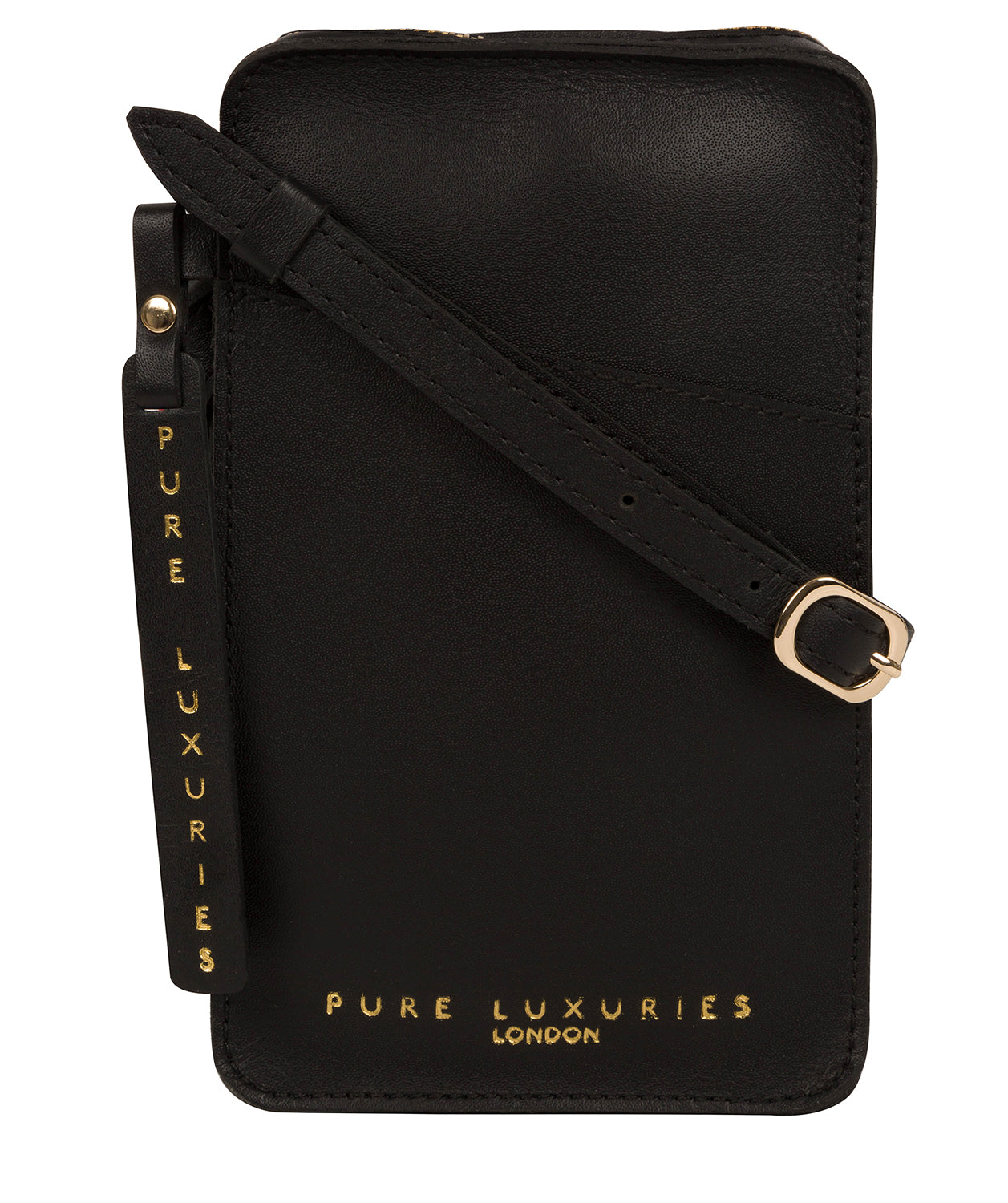 'Cambourne' Jet Black Vegetable-Tanned Leather Phone Bag