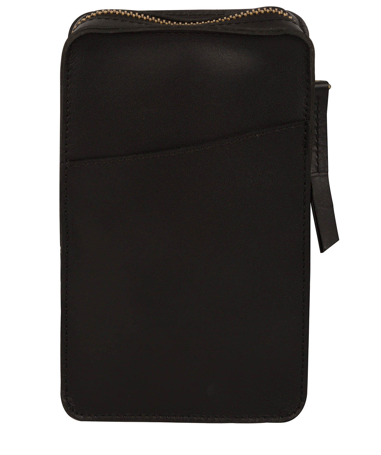 'Cambourne' Jet Black Vegetable-Tanned Leather Phone Bag