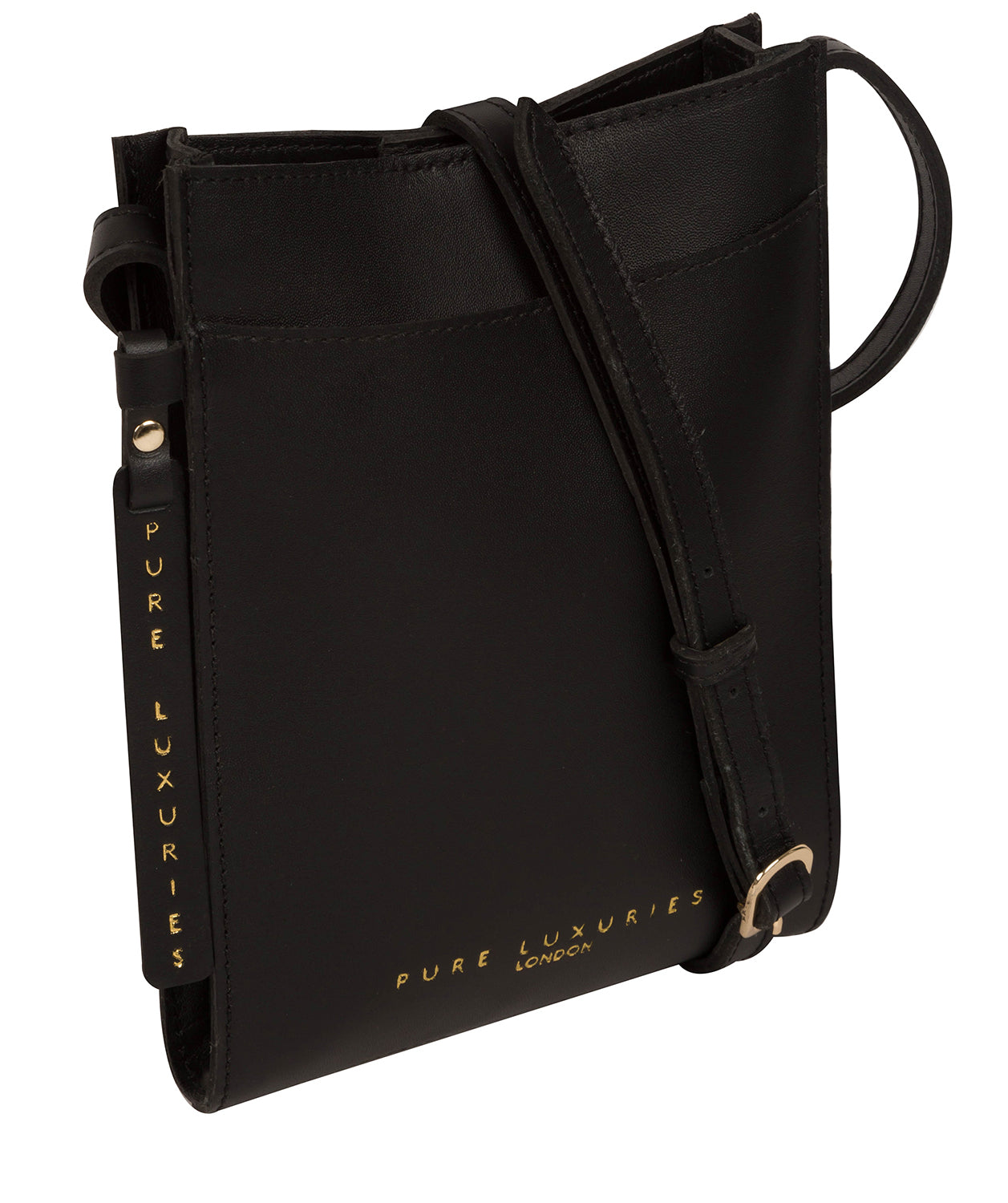 'Barton' Jet Black Vegetable-Tanned Leather Phone Bag